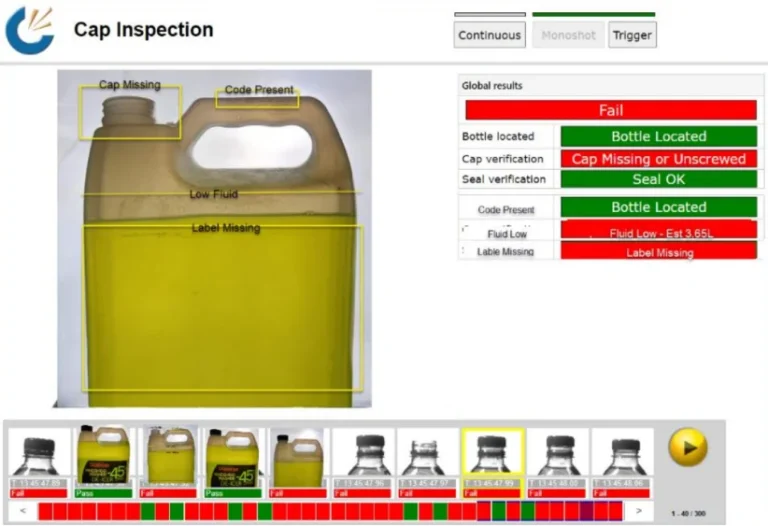 missing cap and missing label on the bottle found by CORPEX Machine vision