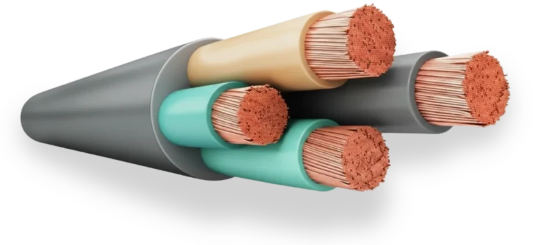 AI in the wire and cable industry. Close-up of armored cable with real-time diameter measurement overlay