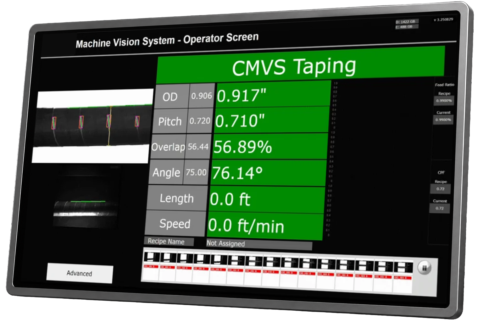 CORPEX real-time copper taping machine vision monitoring screen